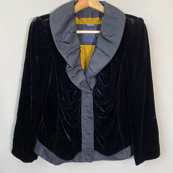 Vintage Magaschoni Women's Size 6 Velvet Silk Puff Collar Blazer Jacket Black - Picture 5 of 14